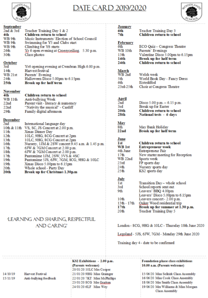 School Term Dates - Woodlands Community Primary School Cwmbran